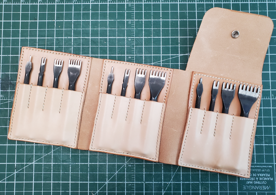stitching chisels custom tri-fold leather wallet